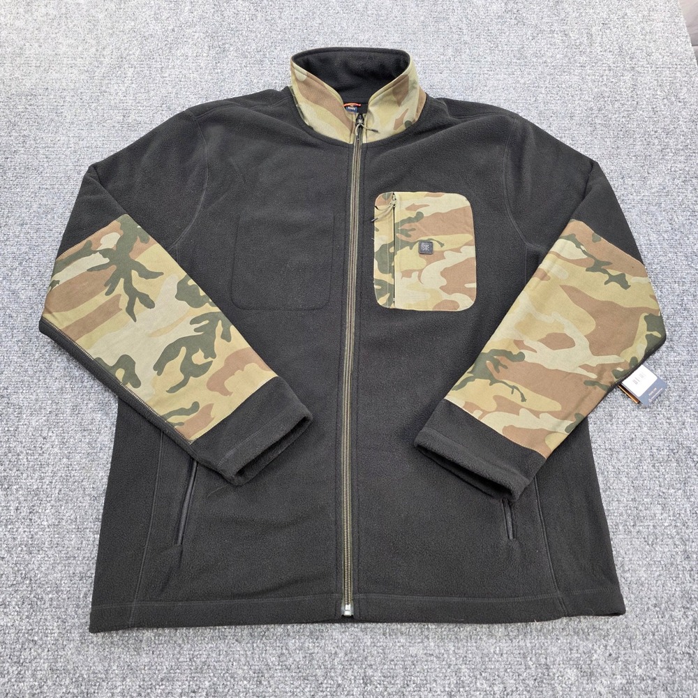 ROARK LANDFALL FLEECE RF277 BLK Full Zip Jacket Black Camo Collar‎ Pockets Men L